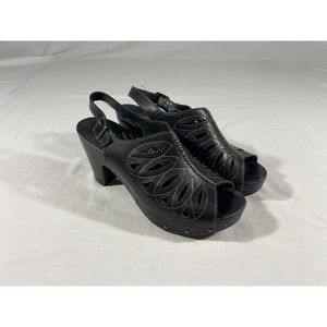 Dansko Rowena Women's Shoes Sandals Wood Heel Slingback Peep Toe Black Sz EU 40
